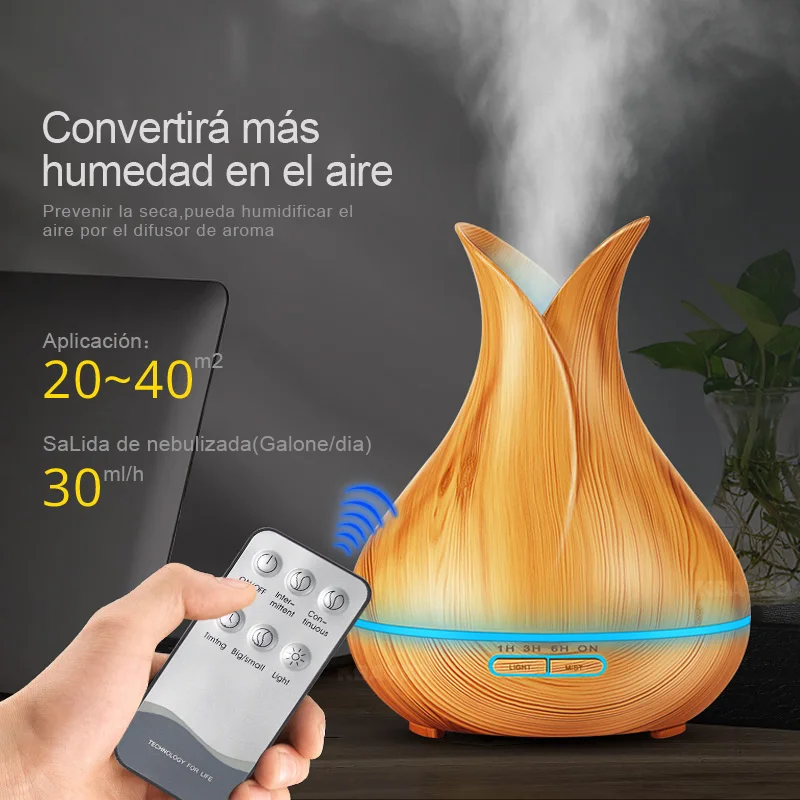 400ML KBAYBO Remote Control Ultrasonic Wood Grain Humidifier Aromatherapy Aroma Essential Oil Diffuser for Home Bebe