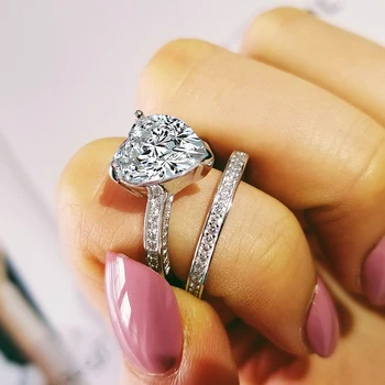 

2020 new luxury heart 925 sterling silver wedding ring set for women lady anniversary gift jewelry drop shipping R5171S