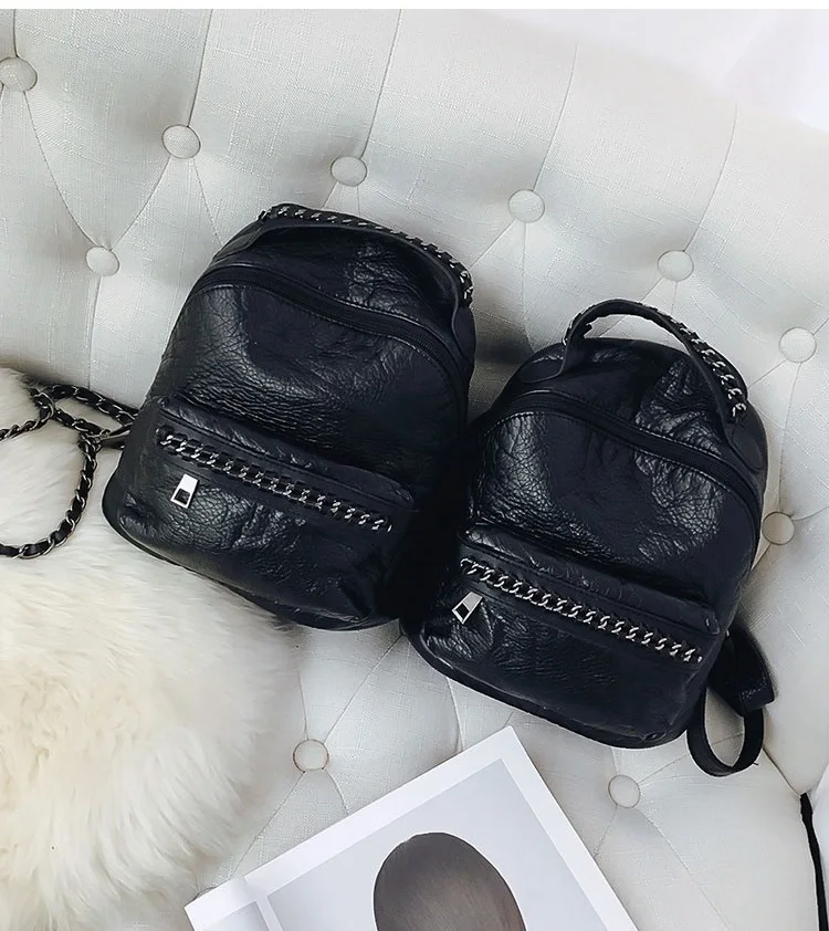 Female Backpack Fashion Mini Chain Backpack Small Black Soft Pu Leather Shoulder Bag Travel School Bags Teenage Girls Handbag Mochila (16)