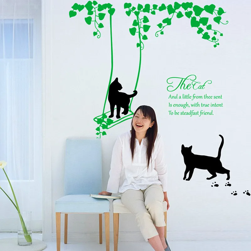 Green Garden and Black Cats Room Bedroom Decoration Removable PVC Wall Sticker | Дом и сад