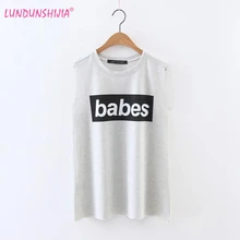 LUNDUNSHIJIA летние женские свободные топы с круглым вырезом без рукавов жилет Модные с буквенным принтом Фитнес майка женская майка Roupas