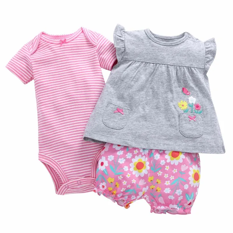 

3 Pieces Baby girls clothing set 2018 Summer Children Toddle girls bodysuit+tops+shorts Soft Cotton Bebies Kids Clothes Outfits