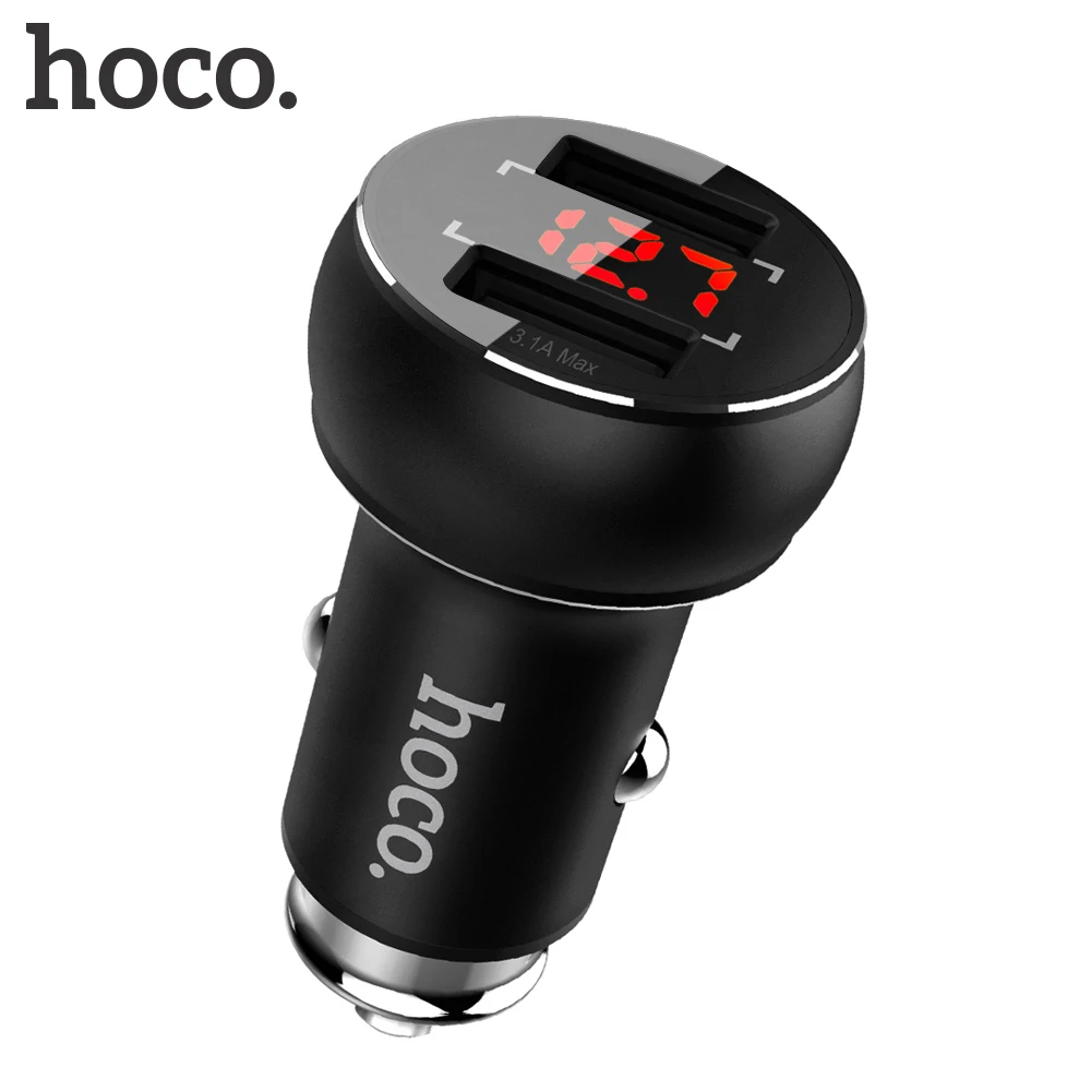 HOCO شاشة ديجيتال الذكية شاحن سيارة للجوال هاتف لوحي GPS 3.1A LED سريع شاحن سيارة-شاحن المزدوج USB سيارة الهاتف شاحن