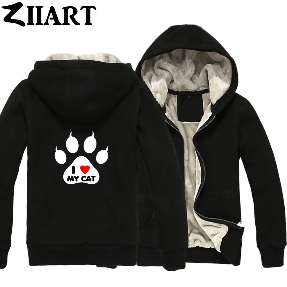 I LOVE MY CAT pet pad paw print red heart/Одежда для пар Мужская и мужская одежда на молнии осень