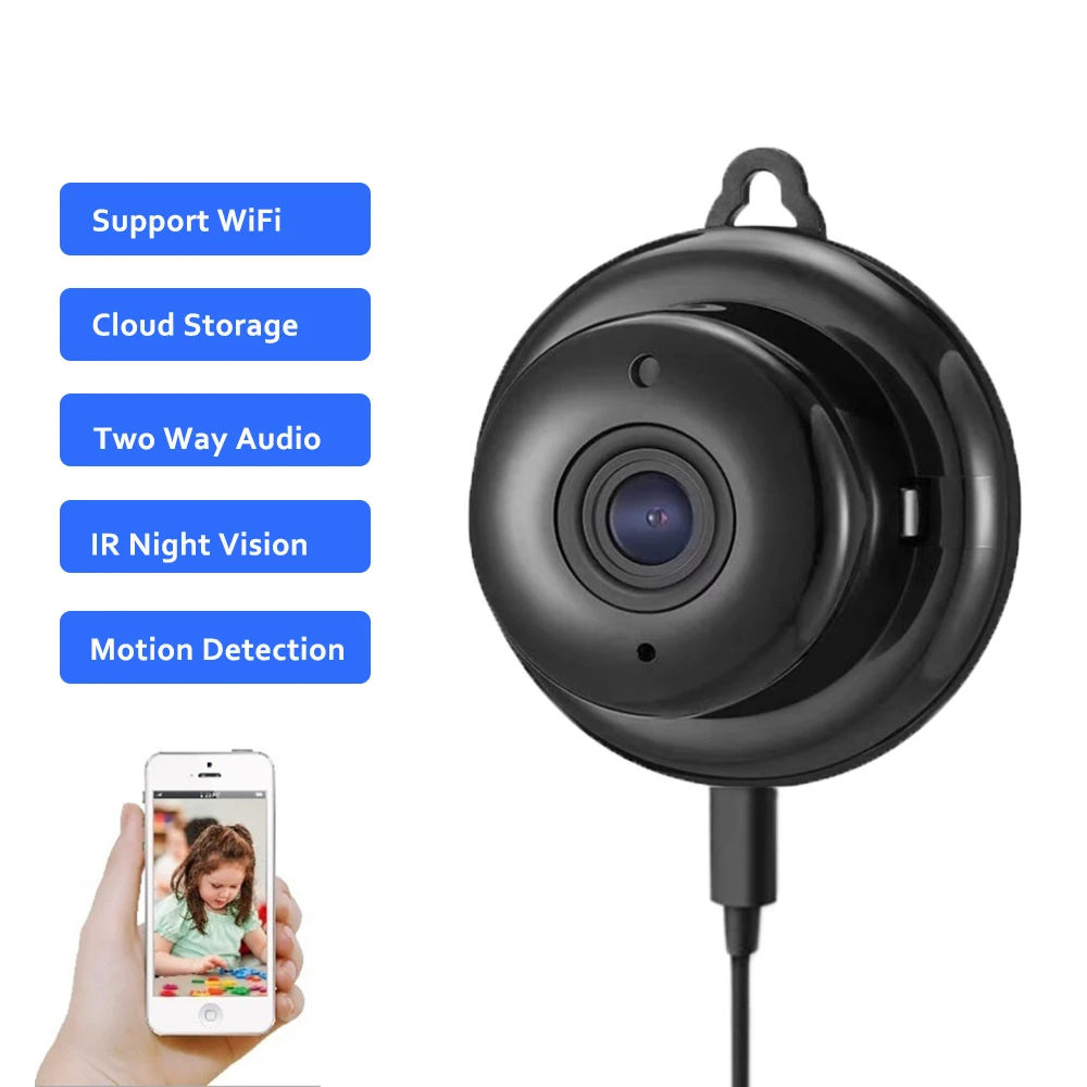 

Wireless Mini Camera WIFI Cloud Small IP Camera 720P Infrared Night Vision Baby Monitor Security CCTV Motion Detection SD Card