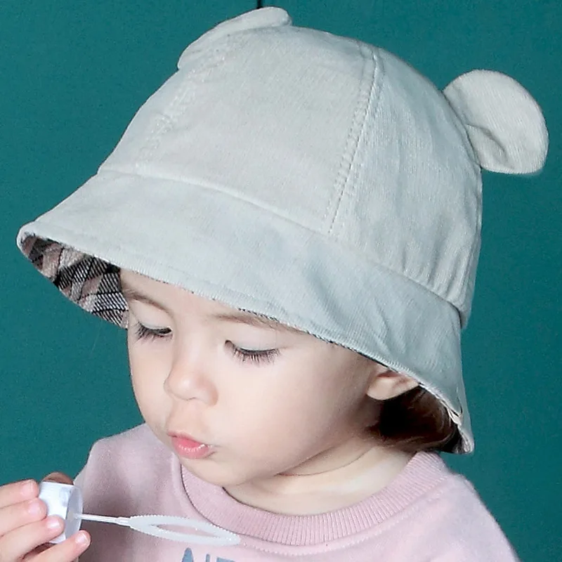 Fashion Baby Bucket Hat For Girls Cute Bear Ears Hat Toddler Kids Hat Caps Cotton Boys Girls Sun Cap Autumn Baby Girls Clothing (19)