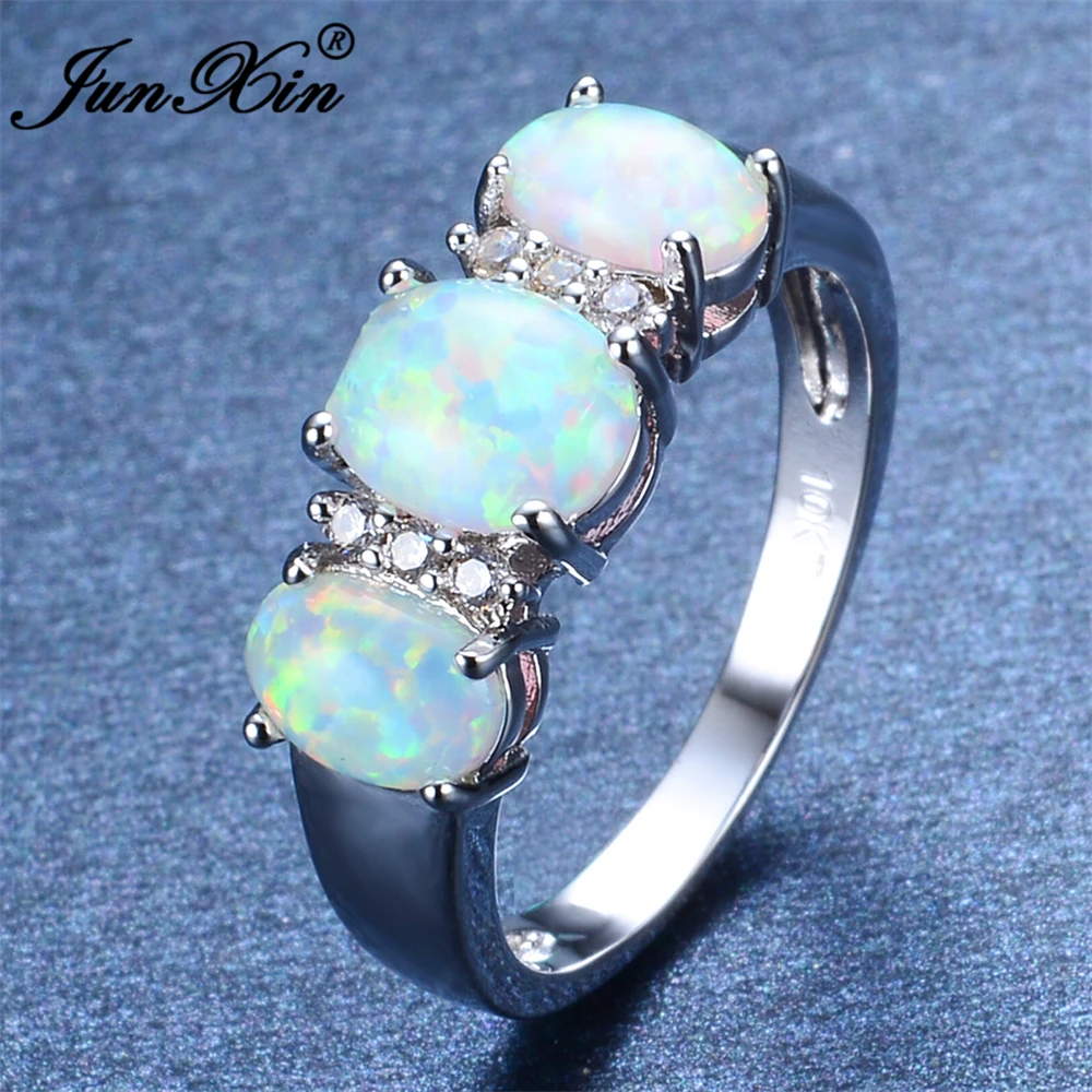 JUNXIN Mystery Women White Oval Fire Opal Ring Fashion Gold Filled Jewelry Vintage Wedding Rings For Birth Stone Gifts | Украшения и