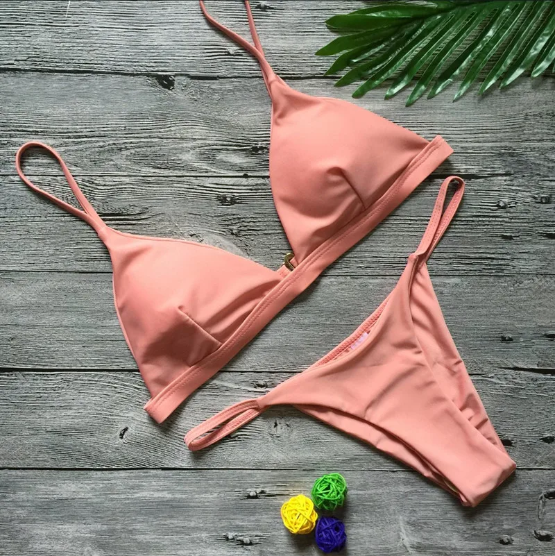 Vertvie, женские сексуальные купальники, 2 шт, пляжные купальники, Бразильское бикини, пуш-ап, Наборы бикини, женские одноцветные сексуальные купальники - Цвет: pink