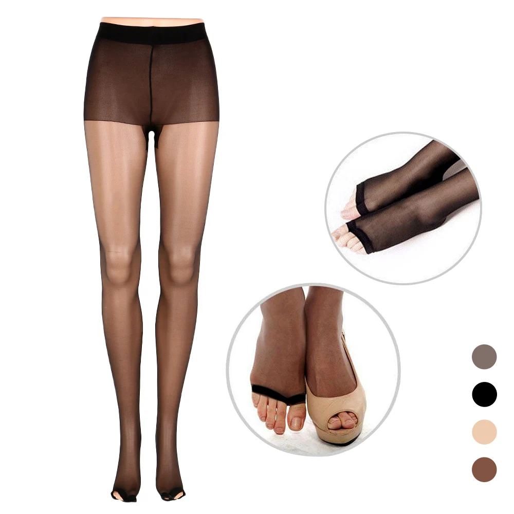 Модные колготки женские эластичные с открытым носком не скользящие из шелка