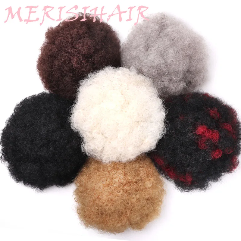 

MERISI HAIR 6 Lnch Short Curly Hair Wig Ponytail Drawstring Short Black White Ponytail Clip High Temperature Synthetic Hair