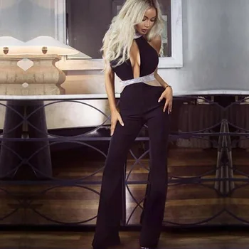 

2018 New Arrival Fashion Women Bandage Jumpsuit Summer Sexy Hollow Out Sleeveless Slim Elegant Backless Evening Party Jumpsuits