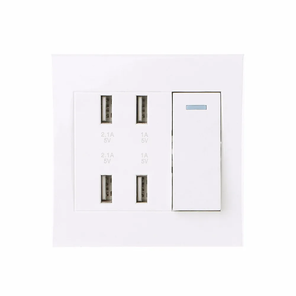 Настенный выключатель с 4 портами USB 220 В 10 А|Электрические розетки| |