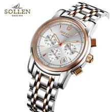 Мужские часы люксовый Топ бренд SOLLEN тройной Sub-dial кварцевые наручные часы в деловом стиле мужские наручные часы кнопка скрытая застежка Clcok