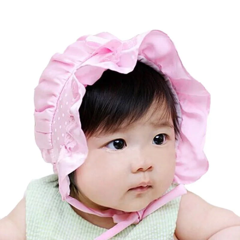 

1pcs Newborn Baby Girl Boy Summer Sun Polka Dots Beanie Hat Cap 2-12 Months Silk+Lace Cute Girl Kid Hat 1D18