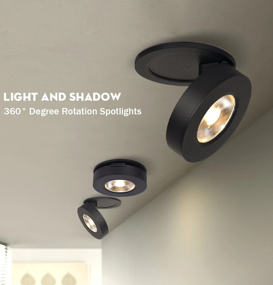 Lâmpada do Teto para Baixo Construído em Luz do Ponto Dobrável e 360 3 W e 5 W e 7 W e 12 w Slim Led Embutido Graus Rotatable Cob Recesso Downlight 4 Cheap Downlights