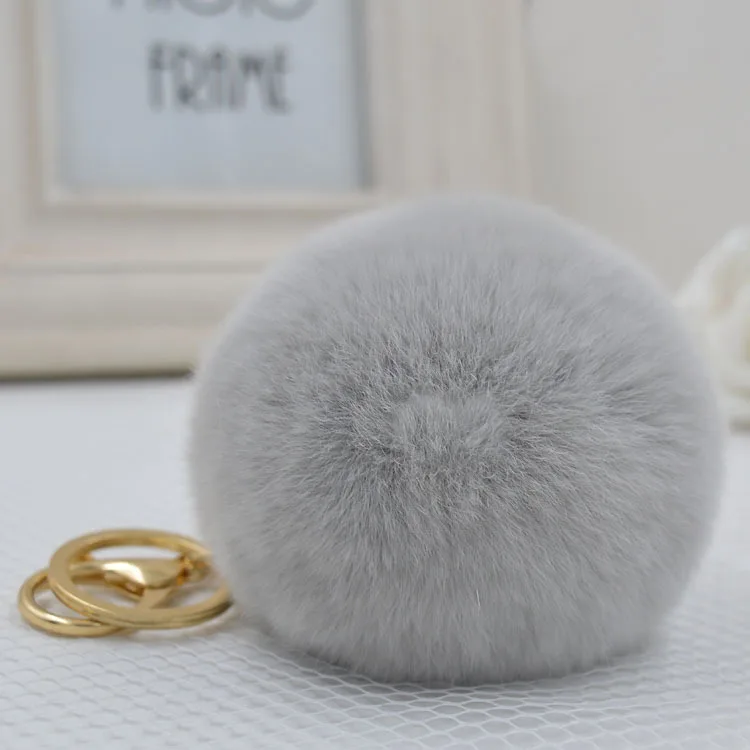 

CraDiabh 8CM Genuine Real Rex Rabbit fur ball Gold color keychain cute lapin Car key ring Bag Pendant fur pom fluffy key chains