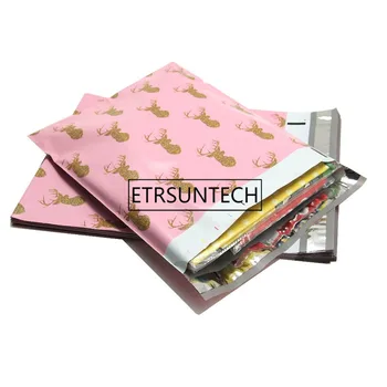 

500pcs/lot Golden Elk pattern Plastic Post Mail Bags Poly Mailer Self Sealing Mailer Packaging Envelope Courier express bag
