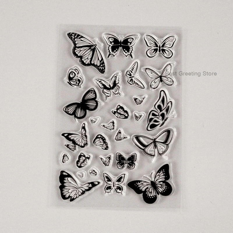 9Pcs Crafts Clear Stamps Silicone Transparent Scrapbooking Stamp Rubber Stamps Seals Sheet with Alphabet Letter Butterfly Flower Leaf Pattern for DIY Scrapbooking Card Making Fun Decoration Supplies 