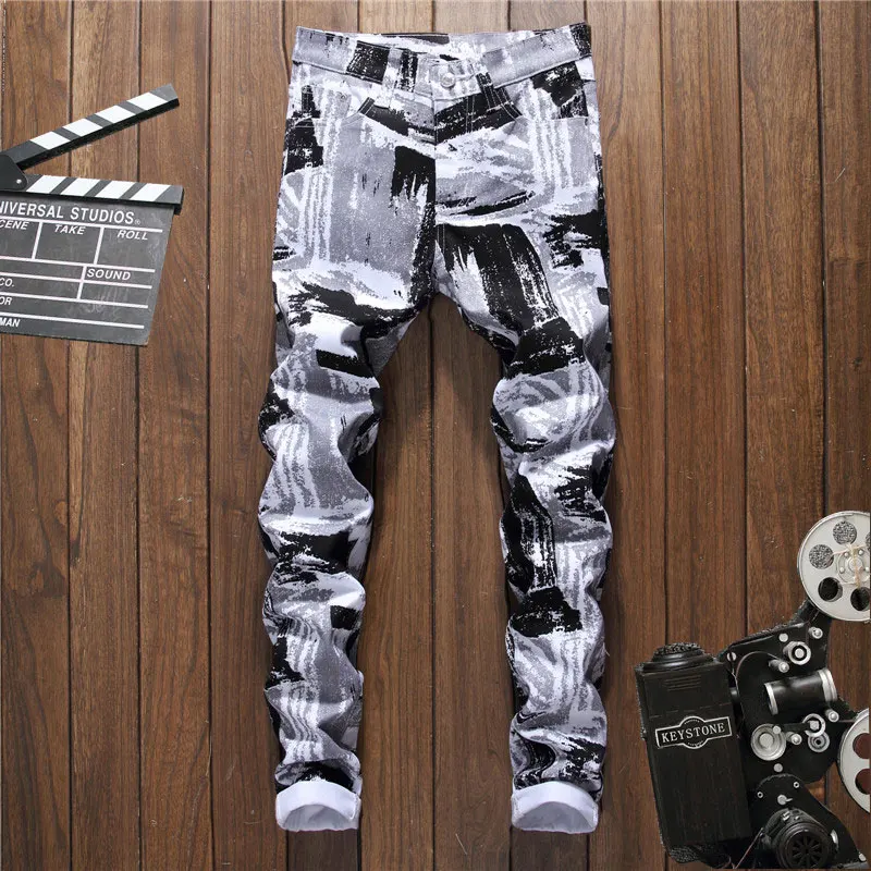 Men's Skinny White Jeans High Street Style Slim Denim Jeans Good