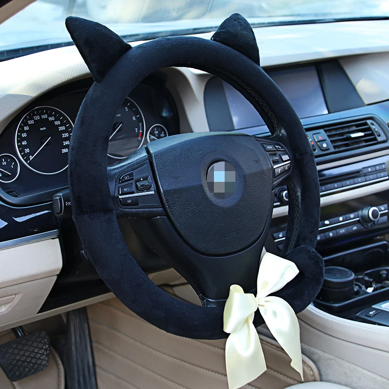 Car Interior Steering wheel Covers cat wheel Plush Short Warm Winter Case Ruffle Leather Cover Handle Auto forros de volantes