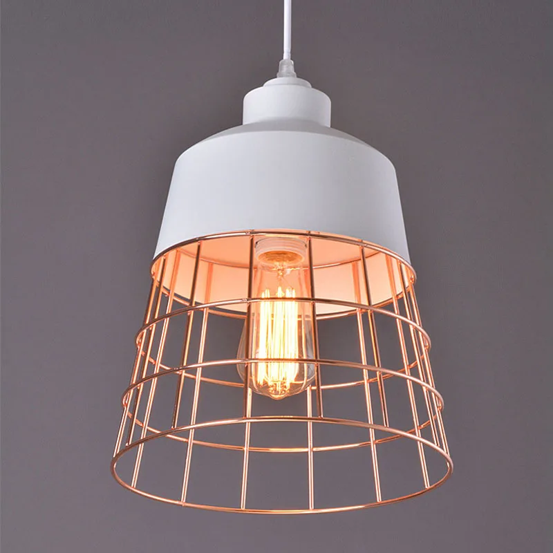 Contemporary Caged White Black Pendant Light Vintage Hanging Restaurant Pendant Lamp Home Lighting Fixture Dining Room Bar Lamps (1)