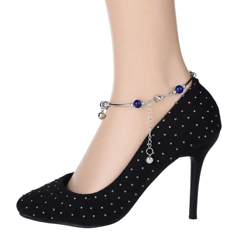 Fake Blue Agate Silver Bell Anklet Female Retro Original Handmade Fake Blue Agate Silver Bell Anklet Female Retro Original Handmade Ankle Bracelets For Women Foot Accessories Jewelry Gift Hot The Bargain Paradise