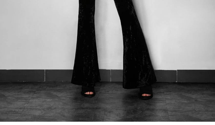 Готический необычный дизайн эластичные расклешенные широкие брюки Капри классические Хэллоуин цветок черные Бархатные расклешенные брюки панк Рейв PK-104