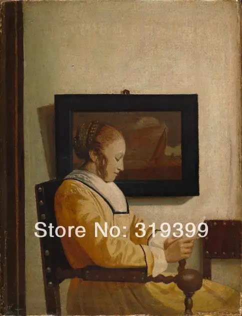 

Johannes Vermeer 100% handmade Linen Canvas Oil Painting Reproduction,aa-young-woman-reading ,Free FAST Shipping