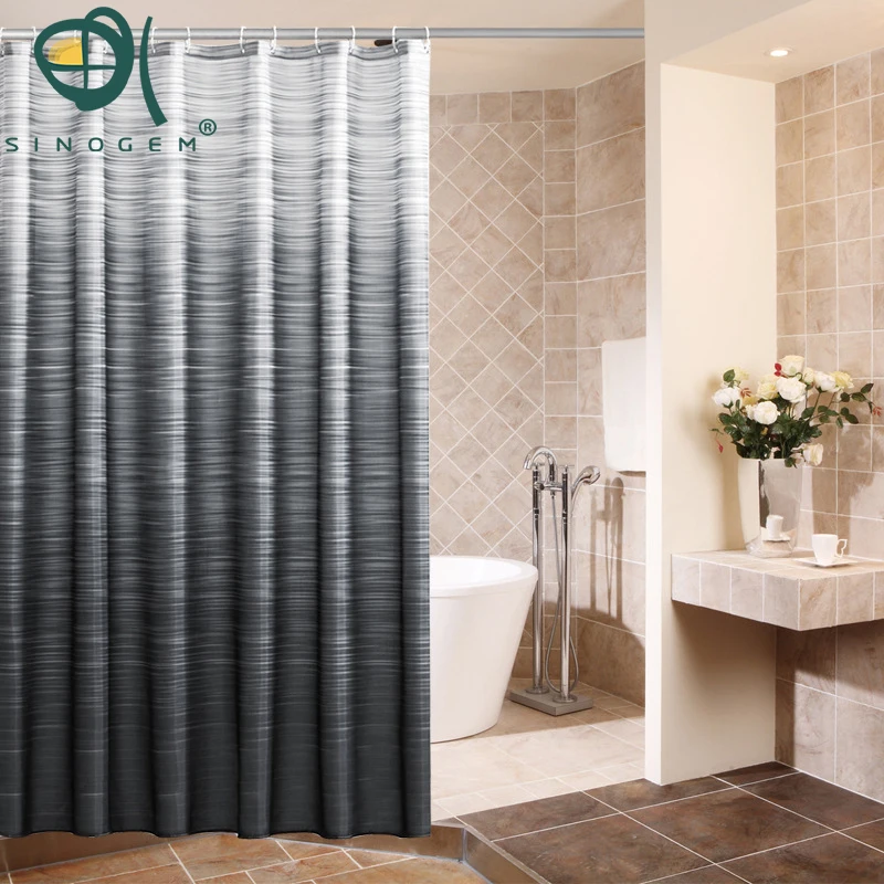 Sinogem Bathroom Shower Curtain Waterproof Thickening Mildew Gradient Printing Stripe Polyester