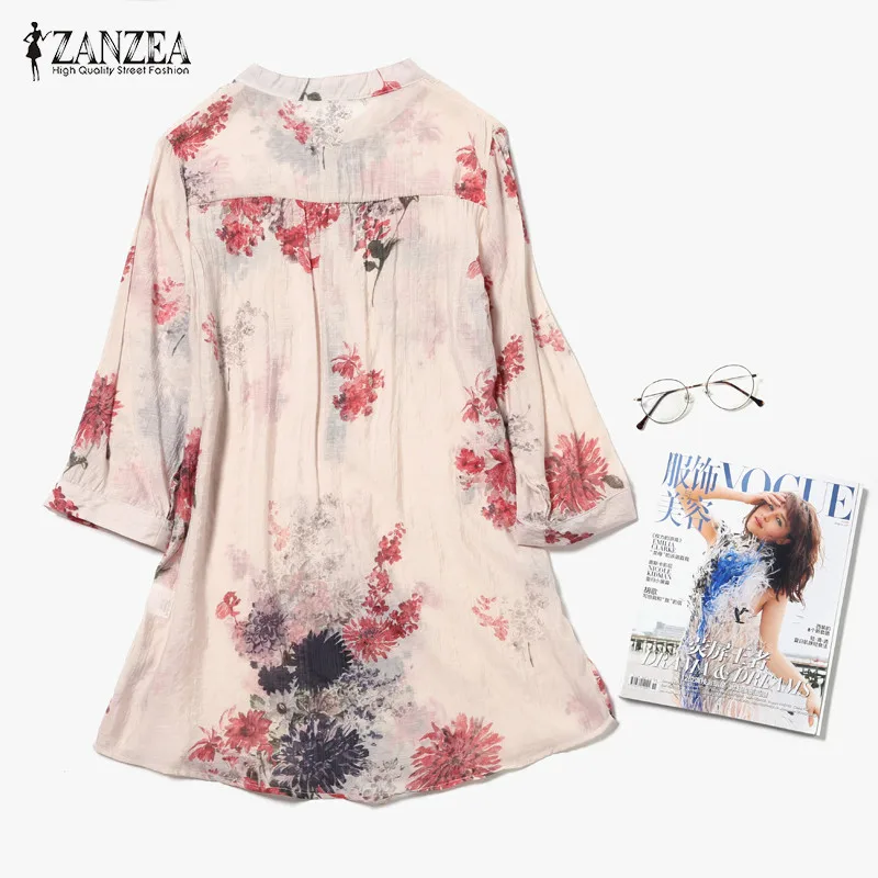 ZANZEA 2018 Women Blouses Casual Vintage Floral Printed Long Tops Fashion V Neck Button Linen Shirts Plus Size Blusas Femininas ZANZEA 2018 Women Blouses Casual Vintage Floral Printed Long Tops Fashion V Neck Button Linen Shirts Plus Size Blusas Femininas