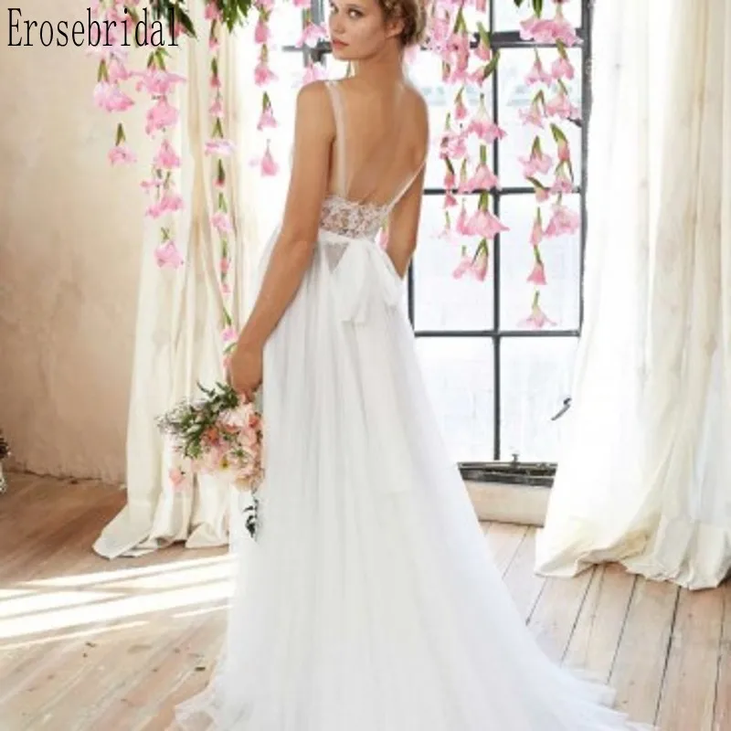 Erosebridal Новое поступление 2019 свадебное платье в стиле бохо кружевное свадебное платье пляж платье невесты открытый газон Свадебные