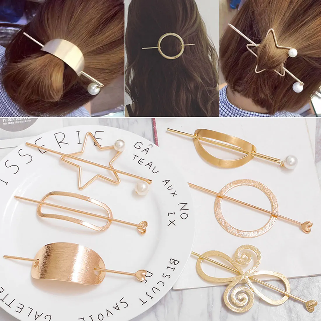 

Women Vintage Heart Star Barrette Moon Triangle Design Metal Hair Clips Hair Accessories Gold Hairpin Hair Holder Hairband