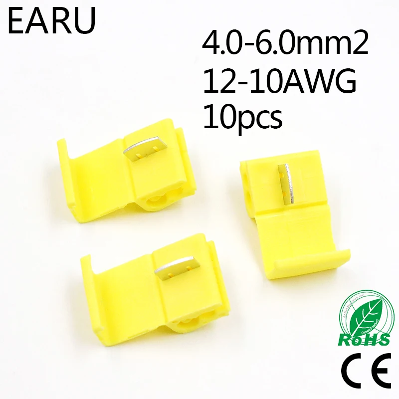 

10PCS Yellow 12-10AWG 2.5-4.0mm2 Scotch Lock Wire Electrical Connector T Type Quick Splice Terminal Crimp