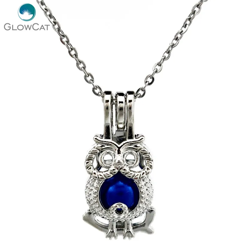 

K722 Silver Owl Pearl Cage chain Aroma Essential Oil Diffuser Locket
