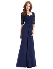 CHENLVXIE Real Photo Hülse Halben Abend Kleid 2017 Rüschen Chiffon mutter der Braut Kleider Marineblau Langes Kleid Abend Gow