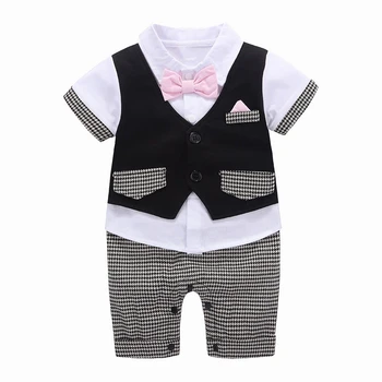 

new Fashion Newborn Kid Baby Boy Infant Outfits Jumpsuit Short Sleeve Patchwork Romper Gentleman Set
