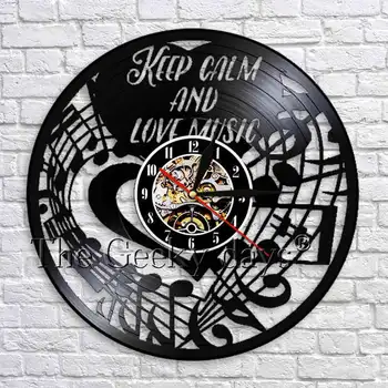 

Keep Clam And Love Music Wall Clock Modern Design Musical Notes Vinyl Record Wall Watches Handmade Decoration Maison