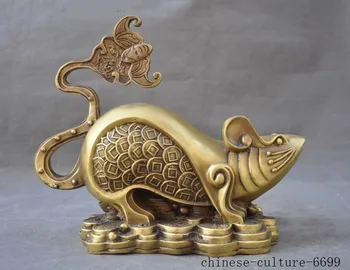 

Christmas China Fengshui Brass bat Zodiac Rat Mouse Animal Wealth Coin Statue Sculpture Halloween