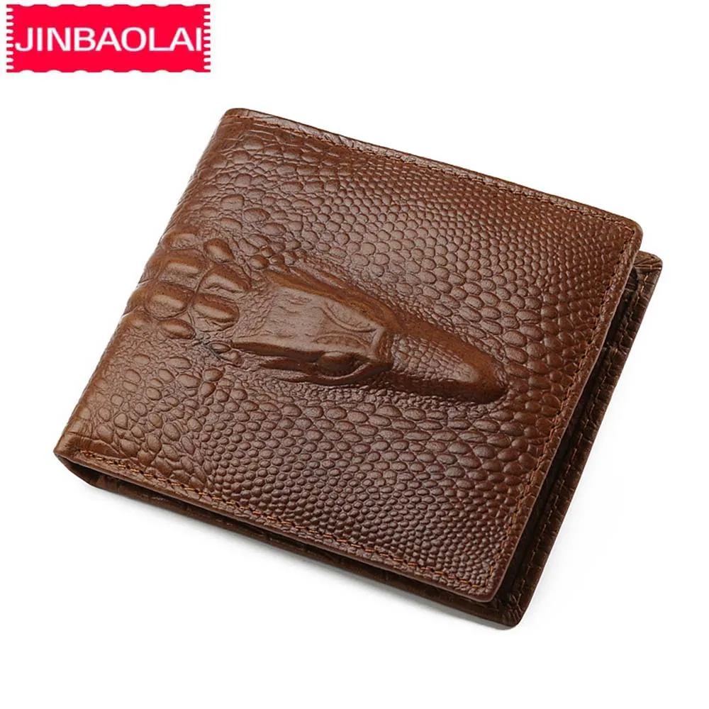 JINBAOLAI Crocodile Skin Men's Wallets Genuine Cow Leather Card Holder Coin Pocket Small Purse Vintage alligator Male | Багаж и сумки