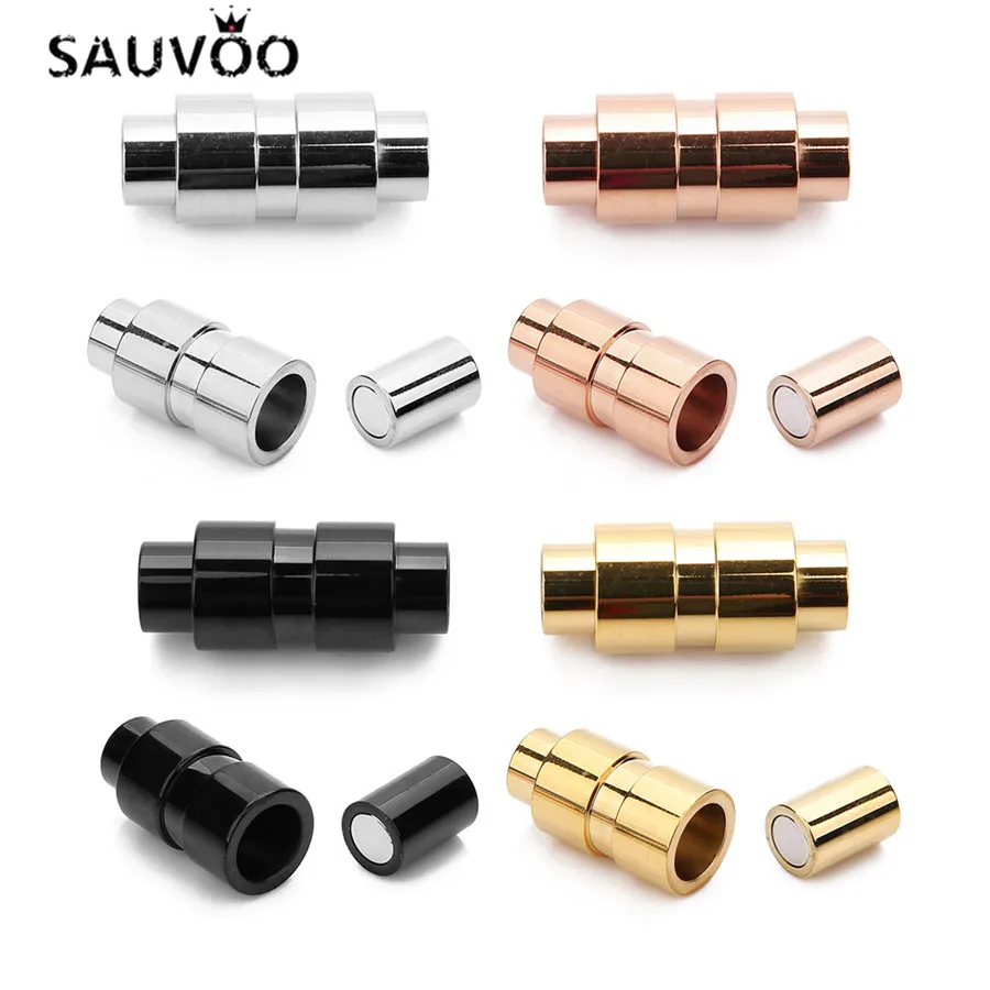 SAUVOO 2Pcs/lot Geometric Stainless Steel Magnetic Clasps Black Rose Gold Color Bracelets Connectors 6mm Inner Diameter | Украшения и