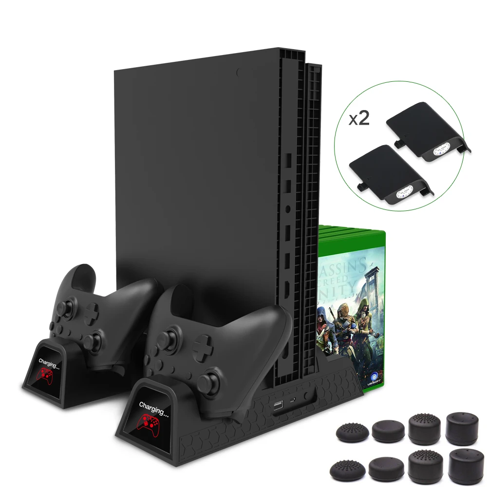 

Multi-functional Vertical Charging Stand Cooling Fan Cooler with 2pack 600mAh Batteries Games Storage for Xbox ONE/One S/One X