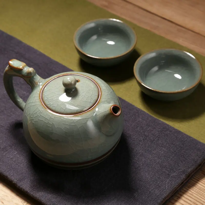 

3PCS/Sets Quik Cup Boutiques Longquan Celadon Carp Kung Fu Tea Set Chinese Ceramics Health Care Teaset 1 Teapot 2 Tea Cup New