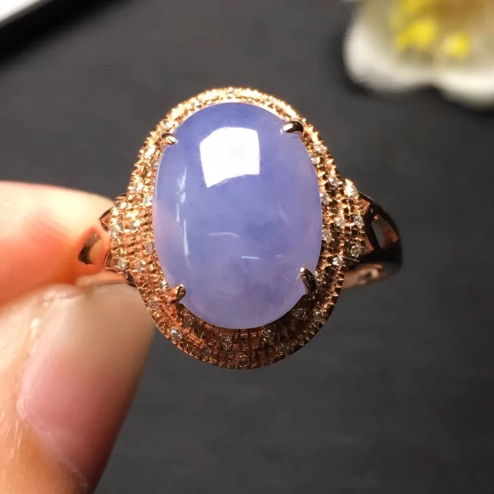 

Fine Jewelry Collection Real 18K Rose Gold AU750 100% Natural Purple Jade Gemstone Female Rings Myanmer Origin for Women Gift