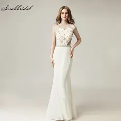Халат De Soiree Новые поступления Длинные Формальные Русалка Вечерние платья с О образным вырезом Танк Кристалл Вечерние Платье vestido de festa LSX433