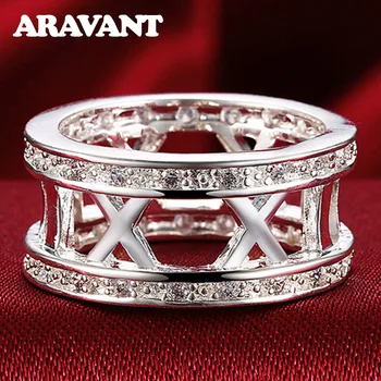 

Crystal Zircon Rings For Women 925 Silver Jewelry Roman Numerals Finger Rings Lady Wedding Engagement Rings Jewelry