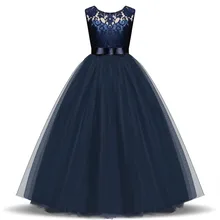 Праздничное платье с цветочным узором для девочек, нарядное платье для девочек длинное платье принцессы из тюля и кружева одежда подружки невесты, платья для девочек-подростков возрастом от 5 до 14 лет