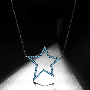 

Fashion Charms Blue Star Necklace Black Gun Plated Mosaic Paved AAA Zirconia Necklace&Pendant Clavicle Chain for Women