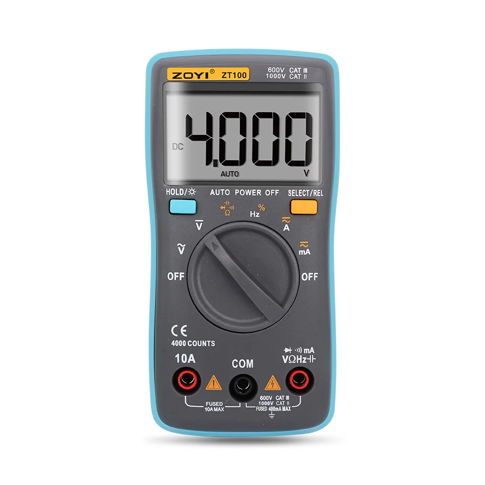 Small-YAN LCD Portable LCD Screen Digital Multimeter 4000 Counts Current Voltage Ohm Tester Auto Range Ammeter ZT100