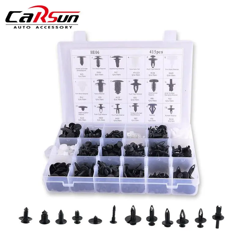 Bumper Fastener Clips,415 Pcs 18 Sizes Plastic Car SUV Trim Clips Retainer Panel Bumper Fastener With Contain Box Fasteners Clips Retainer Clips