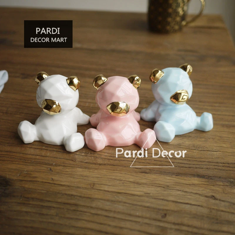 

Diamond cutting shape hand painted gold/ pink/ white golden ears little bear home decoration wedding decorations gifts 1pc/lot